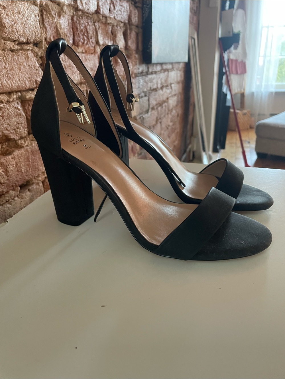 Call It Spring Black Suede Block Heel Sandals